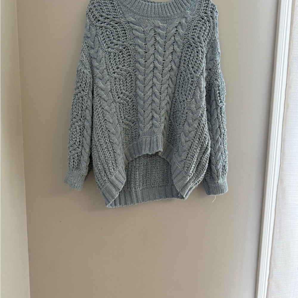SO Gray Crew Neck Sweater with Cable Knit Design